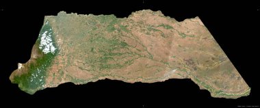 Arauca, Kolombiya Valiliği. Sentinel-2 uydu görüntüleri. Siyah üzerine izole edilmiş şekil. Tanımı, başkentin yeri. Değiştirilmiş Kopernik Sentinel verileri içerir
