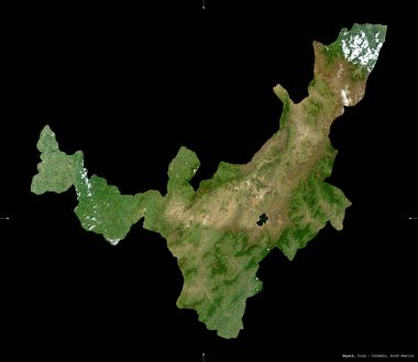 Boyaca, department of Colombia. Sentinel-2 satellite imagery. Shape isolated on black. Description, location of the capital. Contains modified Copernicus Sentinel data clipart