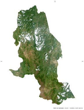 Norte de Santander, Kolombiya Bölümü. Sentinel-2 uydu görüntüleri. Beyaz katı üzerinde izole edilmiş şekil. Tanımı, başkentin yeri. Değiştirilmiş Kopernik Sentinel verileri içerir