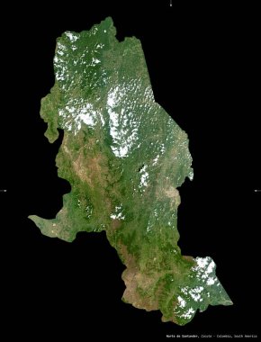 Norte de Santander, Kolombiya Bölümü. Sentinel-2 uydu görüntüleri. Siyah üzerine izole edilmiş şekil. Tanımı, başkentin yeri. Değiştirilmiş Kopernik Sentinel verileri içerir