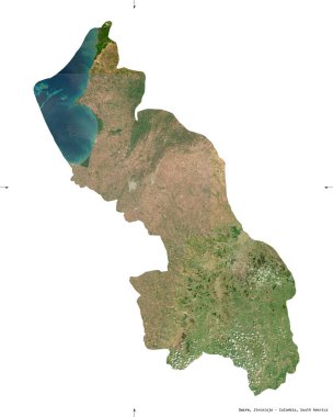 Sucre, Kolombiya Departmanı. Sentinel-2 uydu görüntüleri. Beyaz katı üzerinde izole edilmiş şekil. Tanımı, başkentin yeri. Değiştirilmiş Kopernik Sentinel verileri içerir