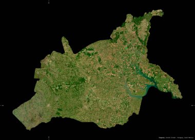 Caaguazu, Paraguay Bölümü. Sentinel-2 uydu görüntüleri. Siyah üzerine izole edilmiş şekil. Tanımı, başkentin yeri. Değiştirilmiş Kopernik Sentinel verileri içerir