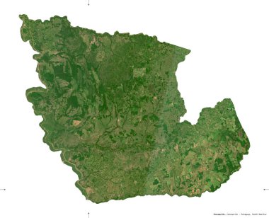 Concepcion, Paraguay Departmanı. Sentinel-2 uydu görüntüleri. Beyaz üzerinde izole edilmiş şekil. Tanımı, başkentin yeri. Değiştirilmiş Kopernik Sentinel verileri içerir