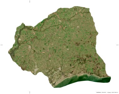 Canelones, Uruguay Departmanı. Sentinel-2 uydu görüntüleri. Beyaz üzerinde izole edilmiş şekil. Tanımı, başkentin yeri. Değiştirilmiş Kopernik Sentinel verileri içerir