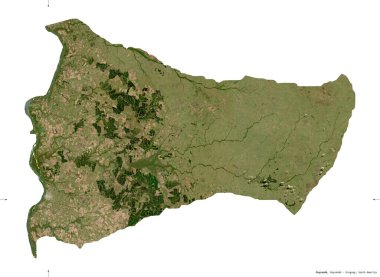 Paysandu, Uruguay Departmanı. Sentinel-2 uydu görüntüleri. Beyaz üzerinde izole edilmiş şekil. Tanımı, başkentin yeri. Değiştirilmiş Kopernik Sentinel verileri içerir