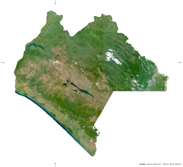 Chiapas Estado México Imágenes Satelitales Sentinel Forma Aislada Blanco Descripción — Foto de Stock