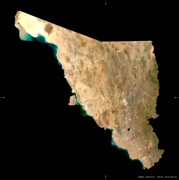 Sonora Meksika Eyaleti Sentinel Uydu Görüntüleri Siyah Üzerine Izole Edilmiş — Stok fotoğraf