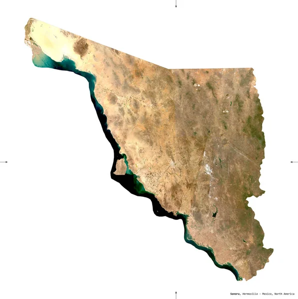 Sonora Staat Mexico Sentinel Satellietbeelden Vorm Geïsoleerd Wit Beschrijving Locatie — Stockfoto