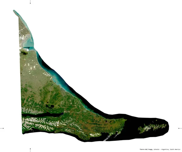 ティエラ フエゴ アルゼンチンの領土 センチネル 2衛星画像 白い固体に隔離された形 首都の場所 修正されたコペルニクスセンチネルデータが含まれています — ストック写真