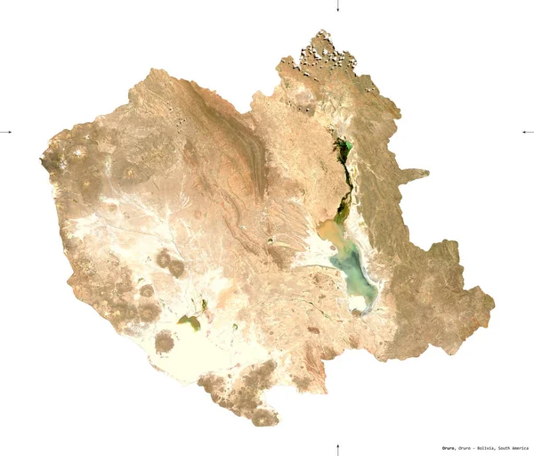 ボリビアのオルロ県 センチネル 2衛星画像 白い固体に隔離された形 首都の場所 修正されたコペルニクスセンチネルデータが含まれています — ストック写真