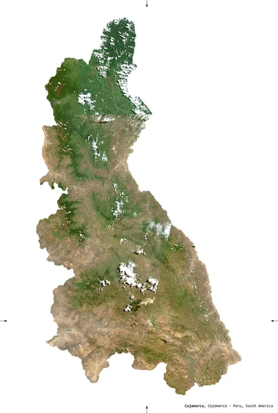 Cajamarca Región Del Perú Imágenes Satelitales Sentinel Forma Aislada Blanco — Foto de Stock