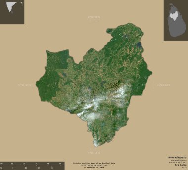 Anuradhapura, Sri Lanka bölgesi. Sentinel-2 uydu görüntüleri. Bilgilendirici örtülerle sağlam arkaplanda izole edilmiş şekil. Değiştirilmiş Kopernik Sentinel verileri içerir