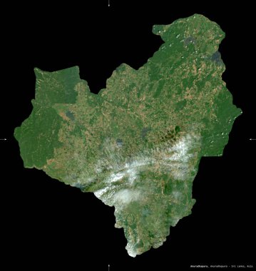 Anuradhapura, Sri Lanka bölgesi. Sentinel-2 uydu görüntüleri. Siyah üzerine izole edilmiş şekil. Tanımı, başkentin yeri. Değiştirilmiş Kopernik Sentinel verileri içerir