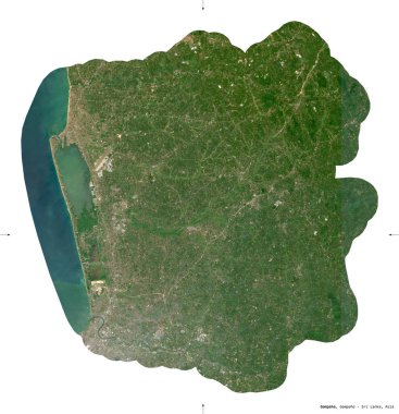 Gampaha, Sri Lanka bölgesi. Sentinel-2 uydu görüntüleri. Beyaz üzerinde izole edilmiş şekil. Tanımı, başkentin yeri. Değiştirilmiş Kopernik Sentinel verileri içerir