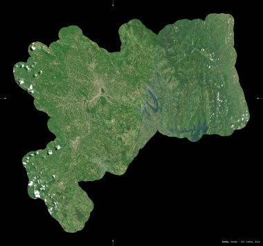 Kandy, Sri Lanka bölgesi. Sentinel-2 uydu görüntüleri. Siyah üzerine izole edilmiş şekil. Tanımı, başkentin yeri. Değiştirilmiş Kopernik Sentinel verileri içerir