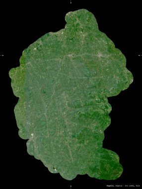 Kegalle, Sri Lanka bölgesi. Sentinel-2 uydu görüntüleri. Siyah üzerine izole edilmiş şekil. Tanımı, başkentin yeri. Değiştirilmiş Kopernik Sentinel verileri içerir