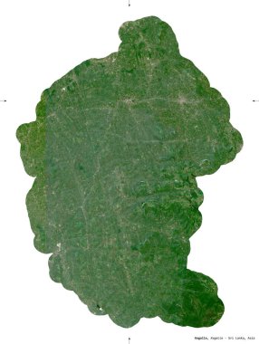 Kegalle, Sri Lanka bölgesi. Sentinel-2 uydu görüntüleri. Beyaz üzerinde izole edilmiş şekil. Tanımı, başkentin yeri. Değiştirilmiş Kopernik Sentinel verileri içerir