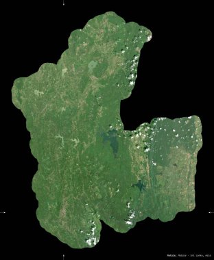 Matale, Sri Lanka bölgesi. Sentinel-2 uydu görüntüleri. Siyah üzerine izole edilmiş şekil. Tanımı, başkentin yeri. Değiştirilmiş Kopernik Sentinel verileri içerir