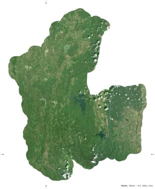 Matale, Sri Lanka bölgesi. Sentinel-2 uydu görüntüleri. Beyaz üzerinde izole edilmiş şekil. Tanımı, başkentin yeri. Değiştirilmiş Kopernik Sentinel verileri içerir