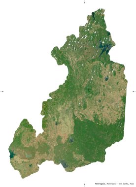 Moneragala, Sri Lanka bölgesi. Sentinel-2 uydu görüntüleri. Beyaz üzerinde izole edilmiş şekil. Tanımı, başkentin yeri. Değiştirilmiş Kopernik Sentinel verileri içerir