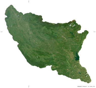 Ratnapura, Sri Lanka bölgesi. Sentinel-2 uydu görüntüleri. Beyaz üzerinde izole edilmiş şekil. Tanımı, başkentin yeri. Değiştirilmiş Kopernik Sentinel verileri içerir