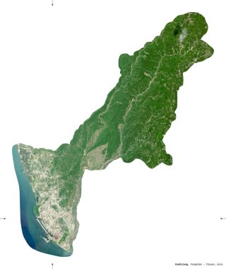 Kaohsiung, Tayvan 'ın özel belediyesi. Sentinel-2 uydu görüntüleri. Beyaz üzerinde izole edilmiş şekil. Tanımı, başkentin yeri. Değiştirilmiş Kopernik Sentinel verileri içerir