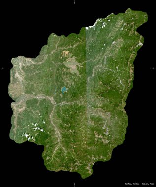 Nantou, Tayvan Bölgesi. Sentinel-2 uydu görüntüleri. Siyah üzerine izole edilmiş şekil. Tanımı, başkentin yeri. Değiştirilmiş Kopernik Sentinel verileri içerir