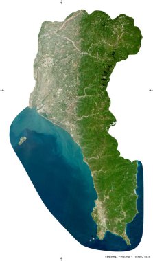 Pingtung, Tayvan Bölgesi. Sentinel-2 uydu görüntüleri. Beyaz üzerinde izole edilmiş şekil. Tanımı, başkentin yeri. Değiştirilmiş Kopernik Sentinel verileri içerir