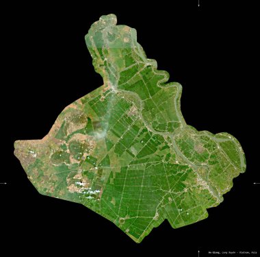 Bir Giang, Vietnam vilayeti. Sentinel-2 uydu görüntüleri. Siyah üzerine izole edilmiş şekil. Tanımı, başkentin yeri. Değiştirilmiş Kopernik Sentinel verileri içerir