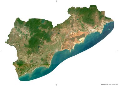 Binh Thuan, Vietnam vilayeti. Sentinel-2 uydu görüntüleri. Beyaz üzerinde izole edilmiş şekil. Tanımı, başkentin yeri. Değiştirilmiş Kopernik Sentinel verileri içerir