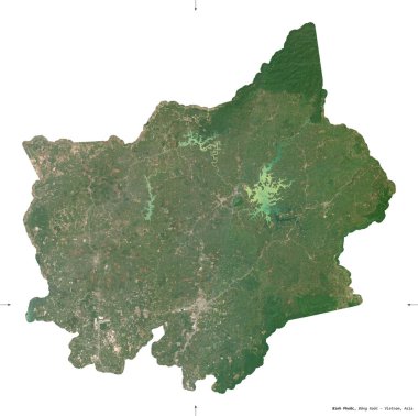 Binh Phuoc, Vietnam vilayeti. Sentinel-2 uydu görüntüleri. Beyaz üzerinde izole edilmiş şekil. Tanımı, başkentin yeri. Değiştirilmiş Kopernik Sentinel verileri içerir