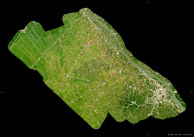 Can Tho, 124C şehri, 124A belediyesi, Vietnam 'dan Thanh pho. Sentinel-2 uydu görüntüleri. Siyah üzerine izole edilmiş şekil. Tanımı, başkentin yeri. Değiştirilmiş Kopernik Sentinel verileri içerir
