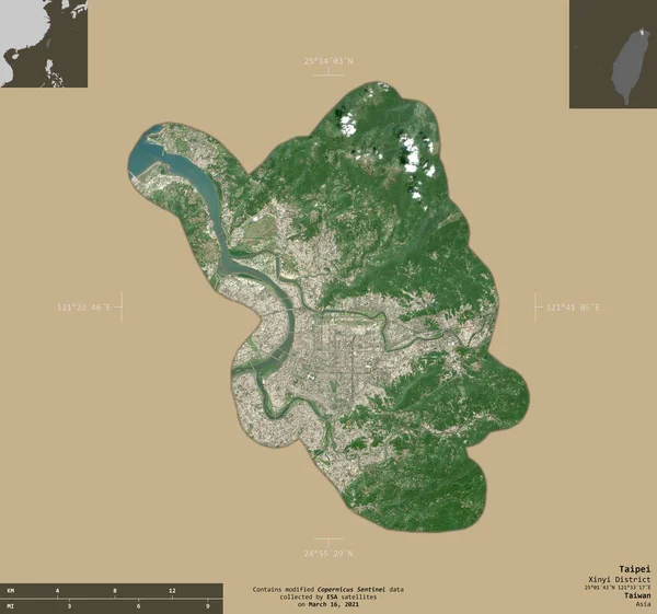 Taipei Municipio Especial Taiwán Imágenes Satelitales Sentinel Forma Aislada Sobre — Foto de Stock