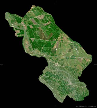 Vietnam vilayeti, ong Thap. Sentinel-2 uydu görüntüleri. Siyah üzerine izole edilmiş şekil. Tanımı, başkentin yeri. Değiştirilmiş Kopernik Sentinel verileri içerir