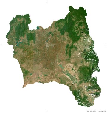 Gia Lai, Vietnam vilayeti. Sentinel-2 uydu görüntüleri. Beyaz üzerinde izole edilmiş şekil. Tanımı, başkentin yeri. Değiştirilmiş Kopernik Sentinel verileri içerir