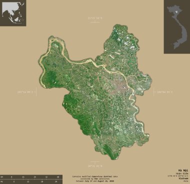 Ha Noi, 124ncü şehir, 124ncü belediye, Vietnam 'dan Thanh pho. Sentinel-2 uydu görüntüleri. Bilgilendirici örtülerle sağlam arkaplanda izole edilmiş şekil. Değiştirilmiş Kopernik Sentinel verileri içerir