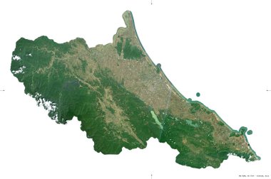 Ha Tinh, Vietnam vilayeti. Sentinel-2 uydu görüntüleri. Beyaz üzerinde izole edilmiş şekil. Tanımı, başkentin yeri. Değiştirilmiş Kopernik Sentinel verileri içerir