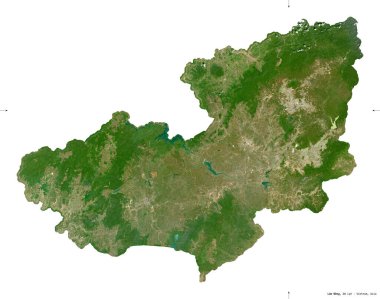 Lam ong, Vietnam vilayeti. Sentinel-2 uydu görüntüleri. Beyaz üzerinde izole edilmiş şekil. Tanımı, başkentin yeri. Değiştirilmiş Kopernik Sentinel verileri içerir