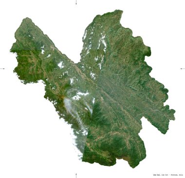 Lao Cai, Vietnam vilayeti. Sentinel-2 uydu görüntüleri. Beyaz üzerinde izole edilmiş şekil. Tanımı, başkentin yeri. Değiştirilmiş Kopernik Sentinel verileri içerir