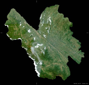 Lao Cai, Vietnam vilayeti. Sentinel-2 uydu görüntüleri. Siyah üzerine izole edilmiş şekil. Tanımı, başkentin yeri. Değiştirilmiş Kopernik Sentinel verileri içerir