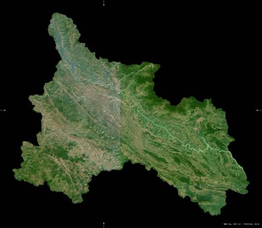 Son La, Vietnam vilayeti. Sentinel-2 uydu görüntüleri. Siyah üzerine izole edilmiş şekil. Tanımı, başkentin yeri. Değiştirilmiş Kopernik Sentinel verileri içerir