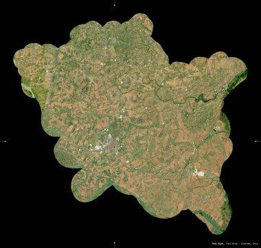 Tayland Binh 'i, Vietnam vilayeti. Sentinel-2 uydu görüntüleri. Siyah üzerine izole edilmiş şekil. Tanımı, başkentin yeri. Değiştirilmiş Kopernik Sentinel verileri içerir