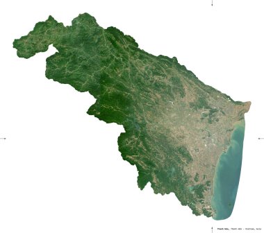 Thanh Hoa, Vietnam vilayeti. Sentinel-2 uydu görüntüleri. Beyaz üzerinde izole edilmiş şekil. Tanımı, başkentin yeri. Değiştirilmiş Kopernik Sentinel verileri içerir