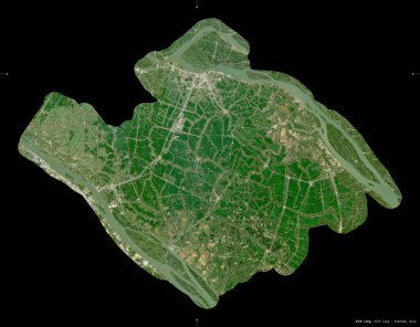 Vinh Long, Vietnam vilayeti. Sentinel-2 uydu görüntüleri. Siyah üzerine izole edilmiş şekil. Tanımı, başkentin yeri. Değiştirilmiş Kopernik Sentinel verileri içerir