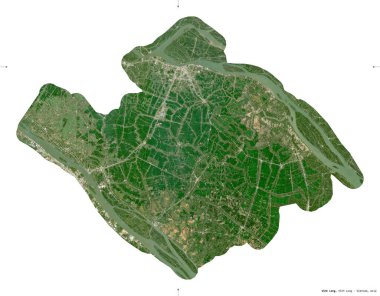 Vinh Long, Vietnam vilayeti. Sentinel-2 uydu görüntüleri. Beyaz üzerinde izole edilmiş şekil. Tanımı, başkentin yeri. Değiştirilmiş Kopernik Sentinel verileri içerir