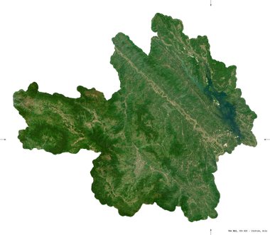 Yen Bai, Vietnam vilayeti. Sentinel-2 uydu görüntüleri. Beyaz üzerinde izole edilmiş şekil. Tanımı, başkentin yeri. Değiştirilmiş Kopernik Sentinel verileri içerir