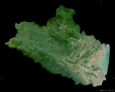 Nghe An, Vietnam vilayeti. Sentinel-2 uydu görüntüleri. Siyah üzerine izole edilmiş şekil. Tanımı, başkentin yeri. Değiştirilmiş Kopernik Sentinel verileri içerir