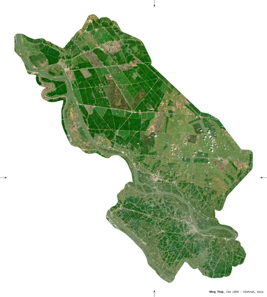 Vietnam vilayeti, ong Thap. Sentinel-2 uydu görüntüleri. Beyaz üzerinde izole edilmiş şekil. Tanımı, başkentin yeri. Değiştirilmiş Kopernik Sentinel verileri içerir