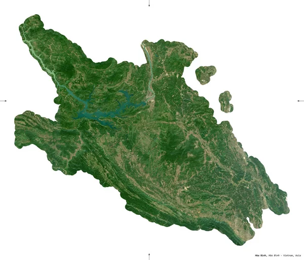 Hoa Binh, Vietnam vilayeti. Sentinel-2 uydu görüntüleri. Beyaz üzerinde izole edilmiş şekil. Tanımı, başkentin yeri. Değiştirilmiş Kopernik Sentinel verileri içerir