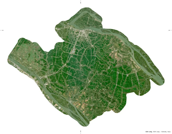 Vinh Long, Vietnam vilayeti. Sentinel-2 uydu görüntüleri. Beyaz üzerinde izole edilmiş şekil. Tanımı, başkentin yeri. Değiştirilmiş Kopernik Sentinel verileri içerir
